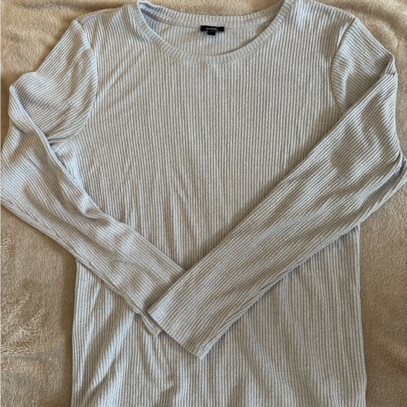 Light Gray Ribbed Long Sleeve Top - Picture 1 of 4